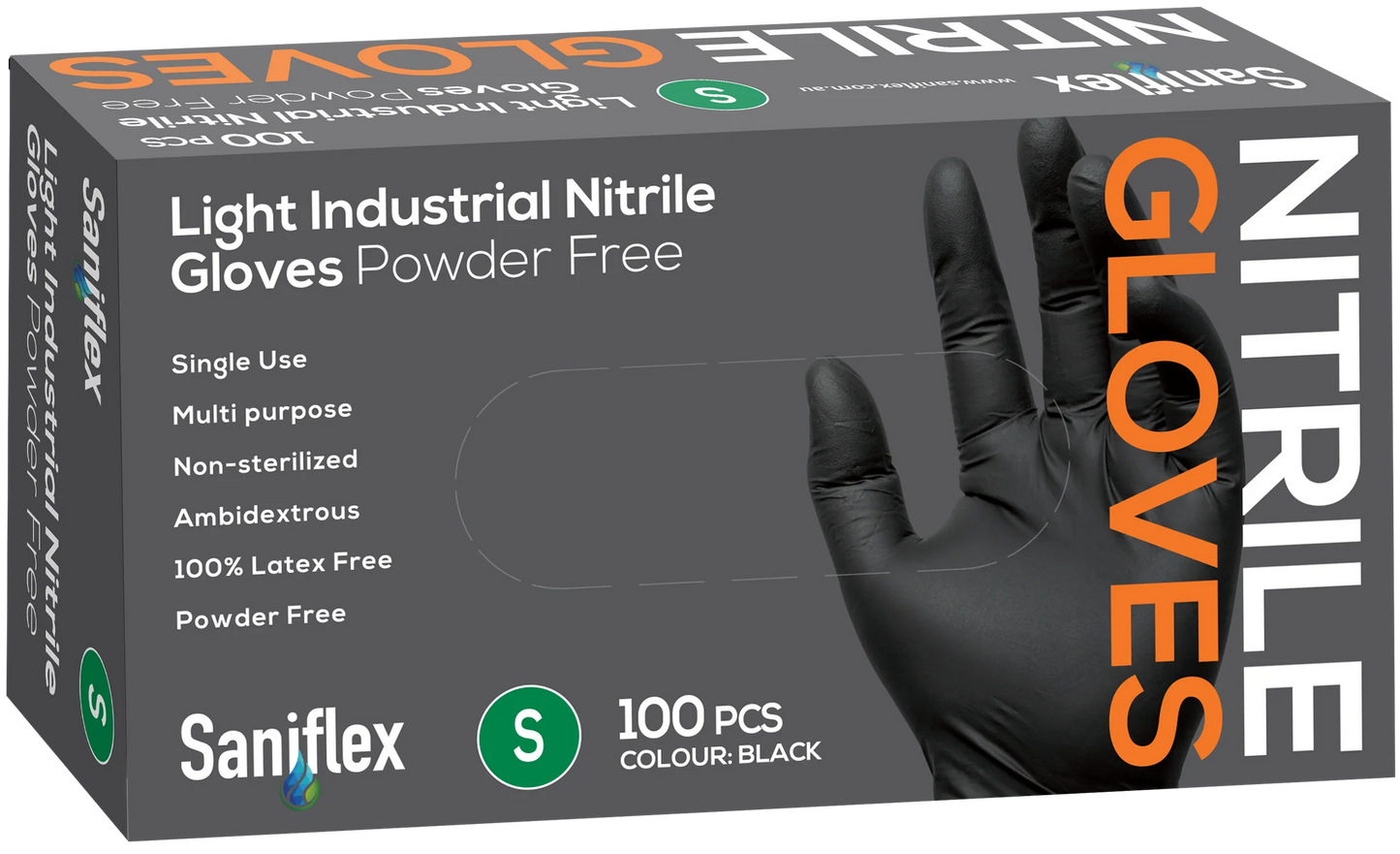 Saniflex Light Industrial Black Nitrile Gloves 100 Pack Small