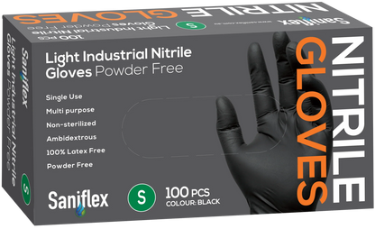 Saniflex Light Industrial Black Nitrile Gloves 100 Pack Small