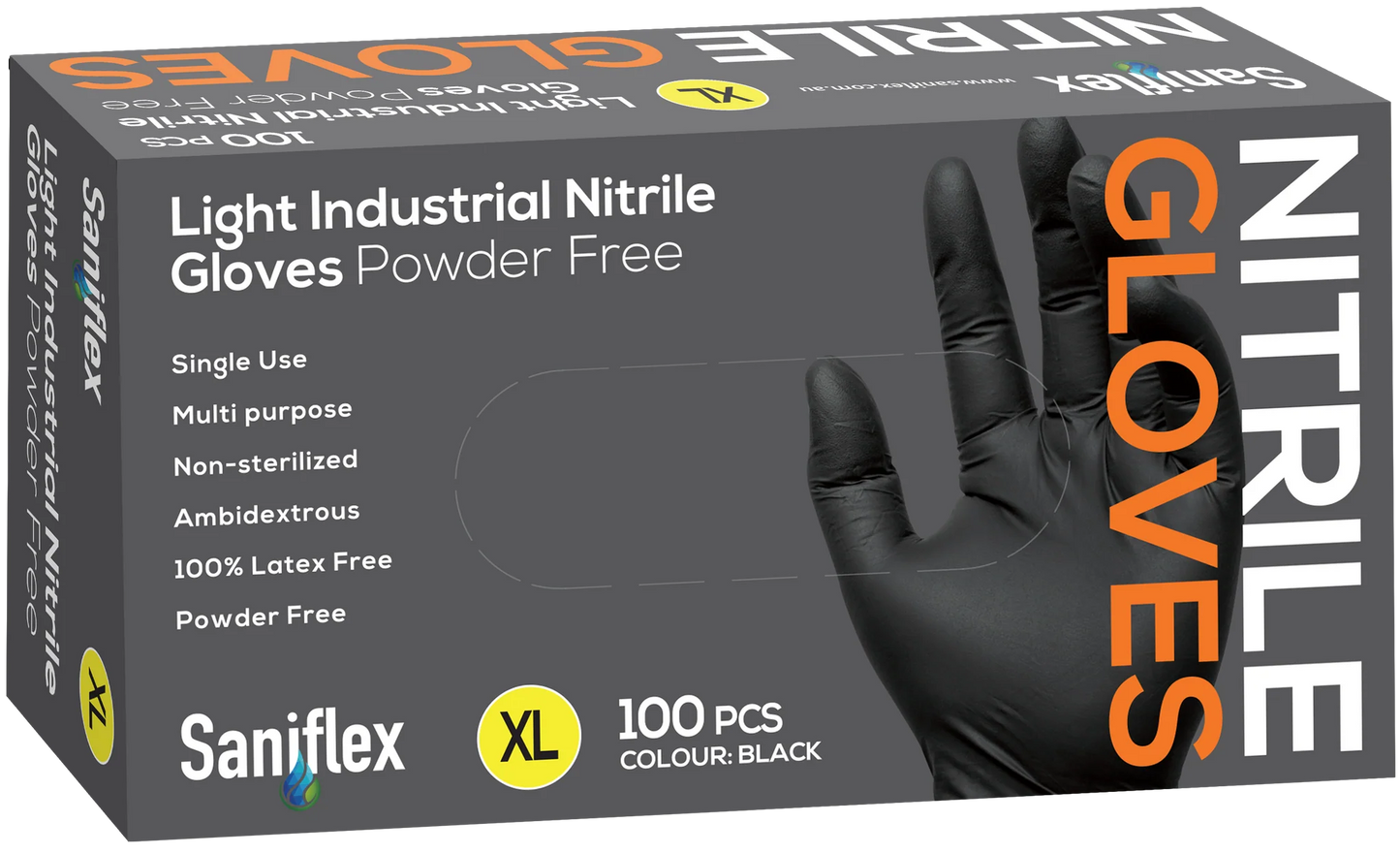 Saniflex Light Industrial Black Nitrile Gloves 100 Pack XL