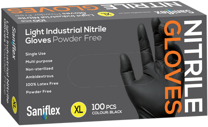Saniflex Light Industrial Black Nitrile Gloves 100 Pack XL