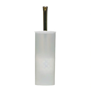 A toilet brush with a frosted white cylindrical handle and a dark metallic stem, shown against a plain white background.