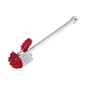 A toilet brush with a white plastic handle and dual bristle heads, one red and one white, shown on a plain white background.