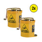 Two yellow floor mops with caution wet floor signs and metal handles, shown on a white background with a yellow '2x' badge.