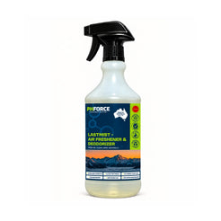 PHFORCE Lastmist Air Freshener and Deodorizer spray bottle with a black trigger spray cap and a blue, green, and orange label, shown on a plain white background.