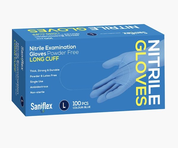 Saniflex Nitrile Glove Long Cuff Blue Large, 100 pcs Pack