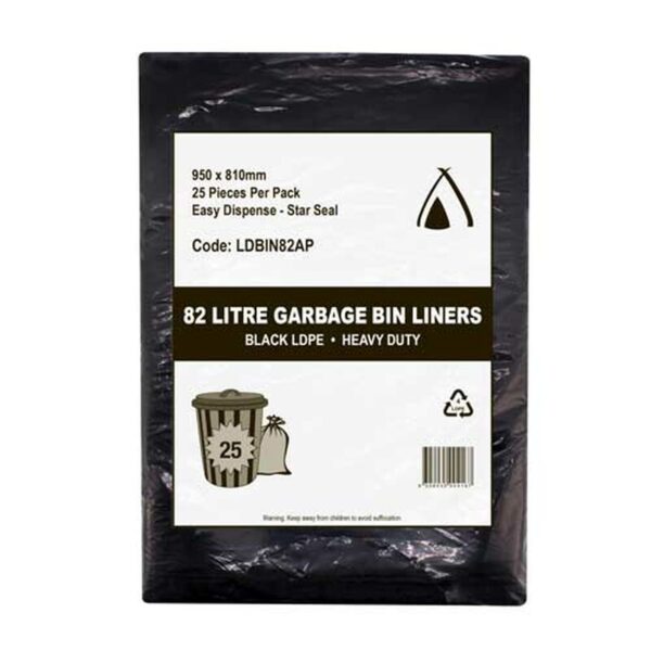 Tailored Packaging Heavy Duty Garbage Bin Liners 82L Black LDPE 250