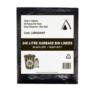 Tailored Packaging Heavy Duty 240L Black garbage bin Liners LDPE 100 liners
