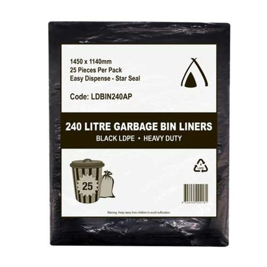Tailored Packaging Heavy Duty 240L Black garbage bin Liners LDPE 250