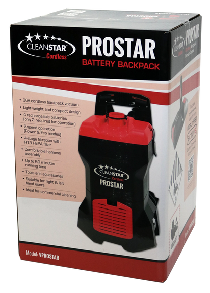 Cleanstar PROSTAR 36V cordless backpack vacuum cleaner product package