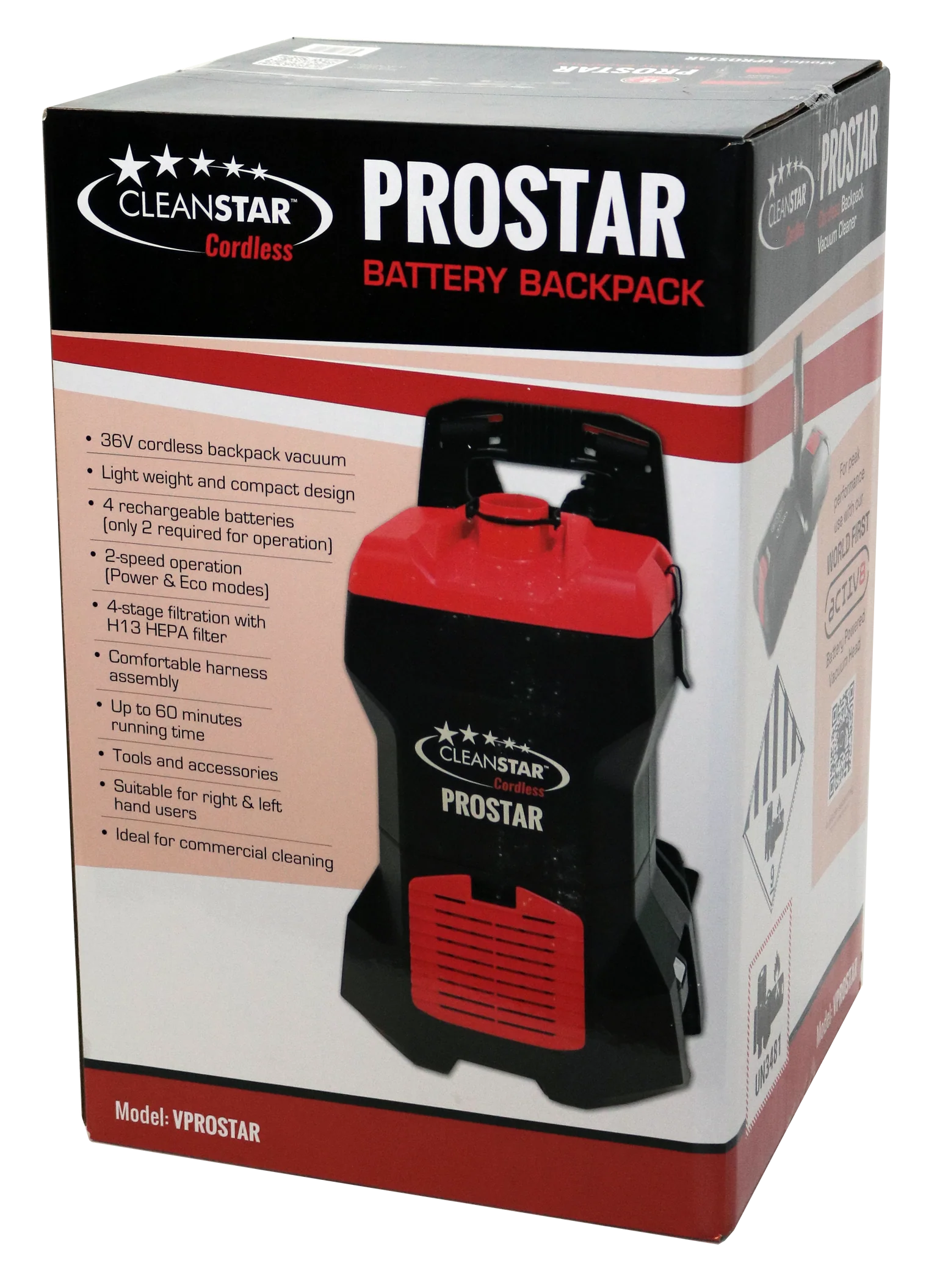 Commercial cleaner using Cleanstar PROSTAR 36V cordless backpack vacuum