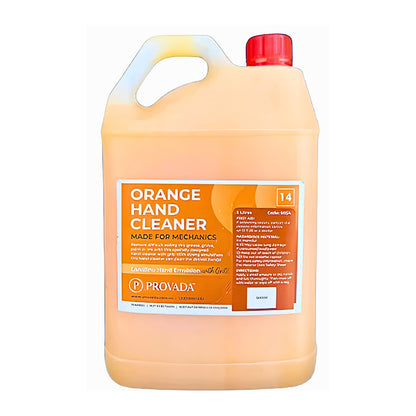 A large plastic jug of Provada Orange Hand Cleaner with a red cap, filled with orange liquid, on a white background.