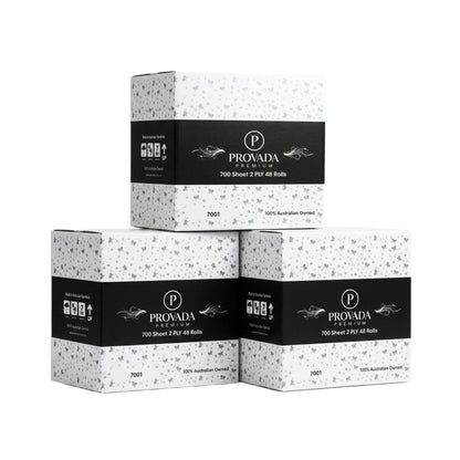Three stacked boxes of Provada Premium 700 Sheet 2 PV All Buils, featuring a white speckled pattern with a wide black label band and gold logo details, set against a plain white background.