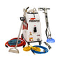 A white and red POLYMAX Predator carpet cleaner kit with multiple accessories including hoses, a floor nozzle, and a wand, displayed on a clean white background.
