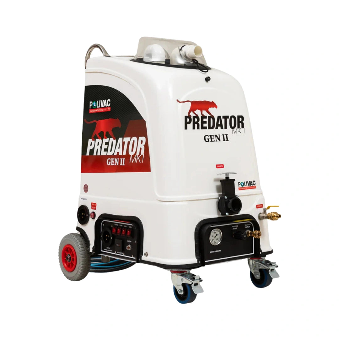 A white and black Palnabc Predator Gen II MK1 hot water pressure washer on wheels, shown from a three-quarter angle against a white background.
