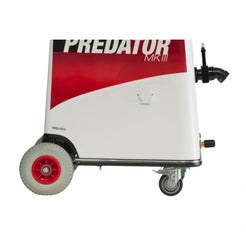 A white and red industrial machine labeled 'PREDATOR MK III' on a wheeled cart with a black hose attachment, shown against a plain white background.
