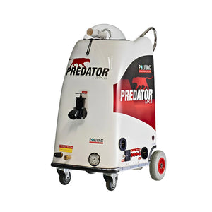 A white and red Polivac Predator MKIII steam cleaner on wheels, shown from a three-quarter angle against a solid white background.