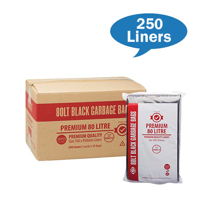 Premium Heavy Duty 80Lt Black Bin Liners