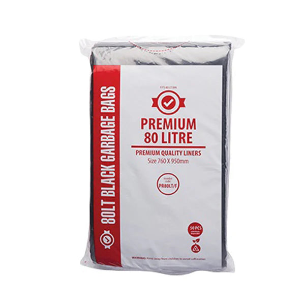 Premium Heavy Duty 80Lt Black Bin Liners