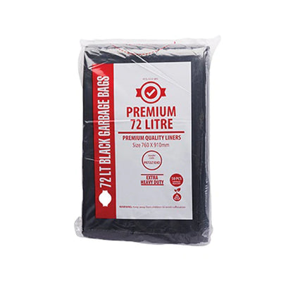 Premium Extra Heavy Duty 72Lt Black Bin Liners