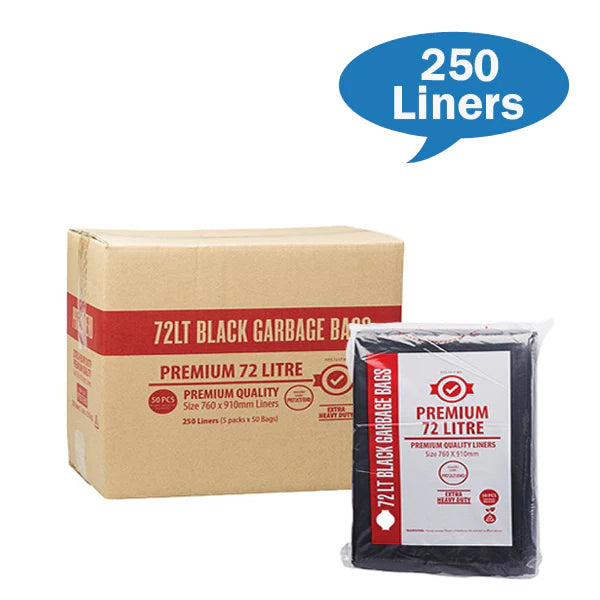 Premium Extra Heavy Duty 72Lt Black Bin Liners