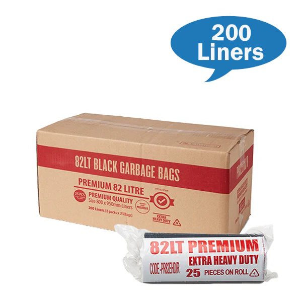 Premium Extra Heavy Duty 82Lt Black Bin Liners Roll