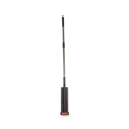 A long-handled floor cleaner or mop with a dark gray and black body, featuring a small orange accent at the top and base, shown on a plain white background.