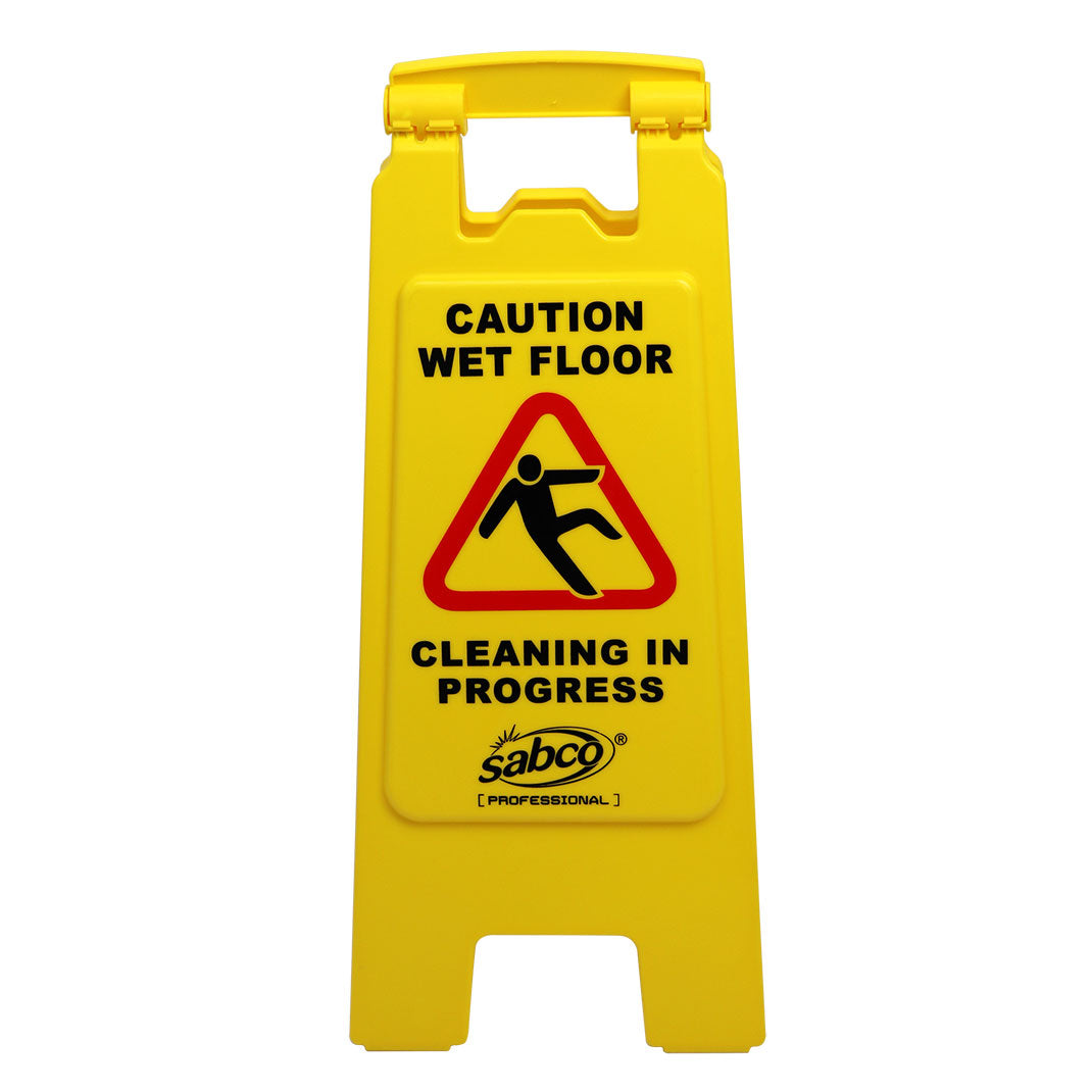 Sabco Pro Caution Wet Floor Sign / Cleaning in Progress A-Frame Yellow