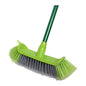 A green and gray push broom with a long green handle, shown against a plain white background.