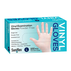 Saniflex Disposable Vinyl Gloves Powder Free - Clear - 100 Pack Large