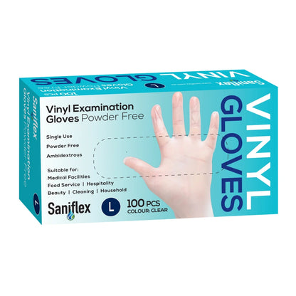 Saniflex Disposable Vinyl Gloves Powder Free - Clear - 100 Pack Large