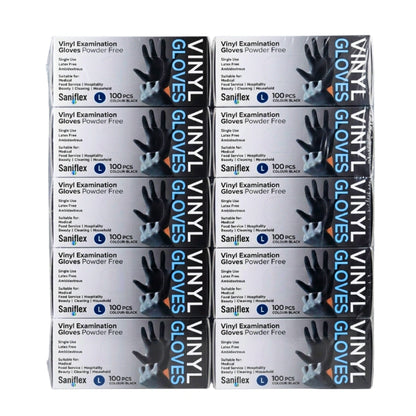 Saniflex Disposable Vinyl Gloves Powder Free - Black - 100 Pack Large