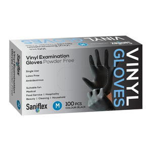 Saniflex Disposable Vinyl Gloves Powder Free - Black - 100 Pack Medium