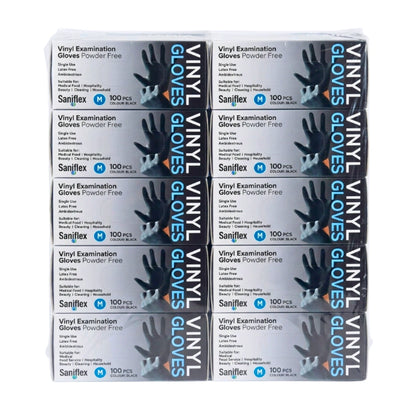 Saniflex Disposable Vinyl Gloves Powder Free - Black - 100 Pack Medium