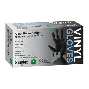 Saniflex Disposable Vinyl Gloves Powder Free - Black - 100 Pack Small