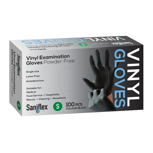 Saniflex Disposable Vinyl Gloves Powder Free - Black - 100 Pack Small