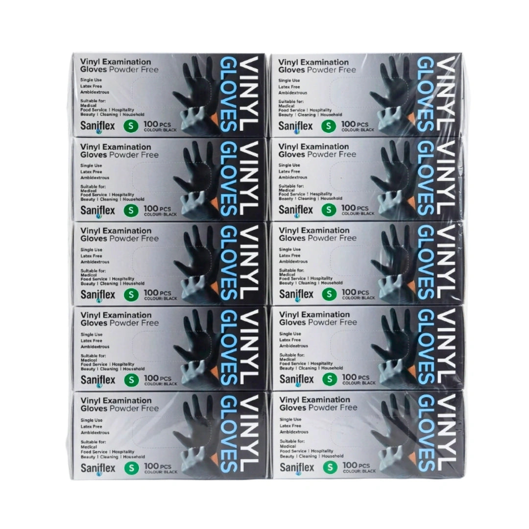 Saniflex Disposable Vinyl Gloves Powder Free - Black - 100 Pack Small
