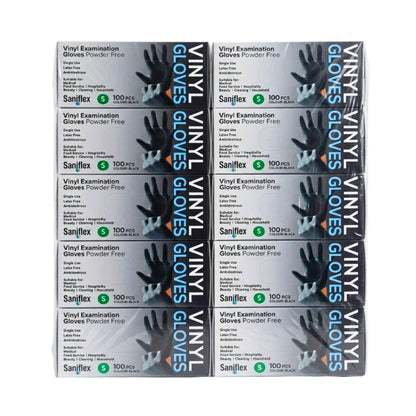 Saniflex Disposable Vinyl Gloves Powder Free - Black - 100 Pack Small
