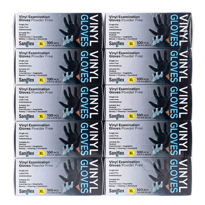 Saniflex Disposable Vinyl Gloves Powder Free - Black - 100 Pack X-Large