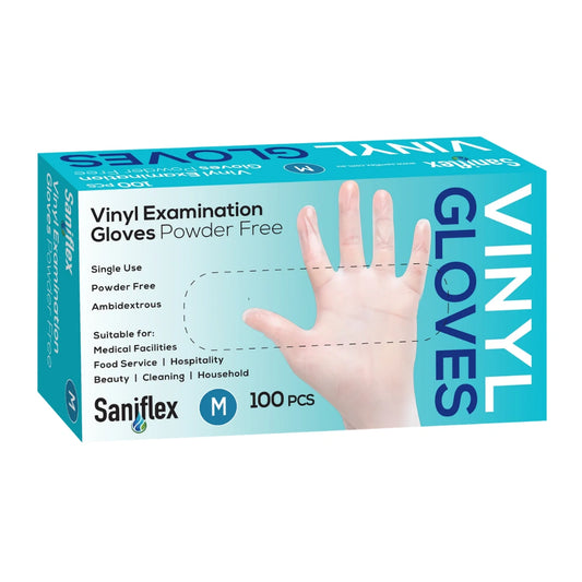 Saniflex Disposable Vinyl Gloves Powder Free - Clear - 100 Pack Medium