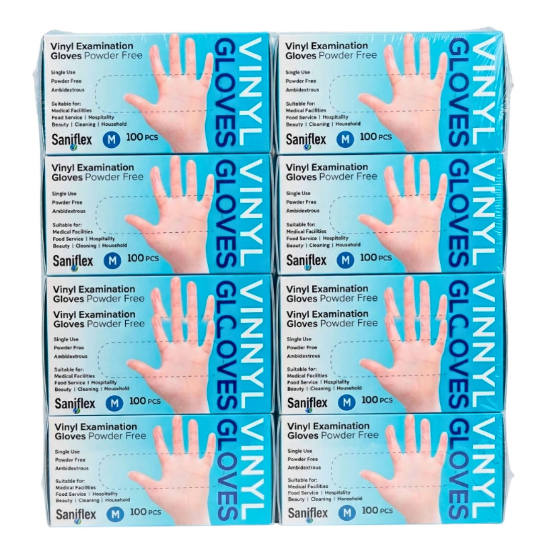Saniflex Disposable Vinyl Gloves Powder Free - Clear - 100 Pack Medium