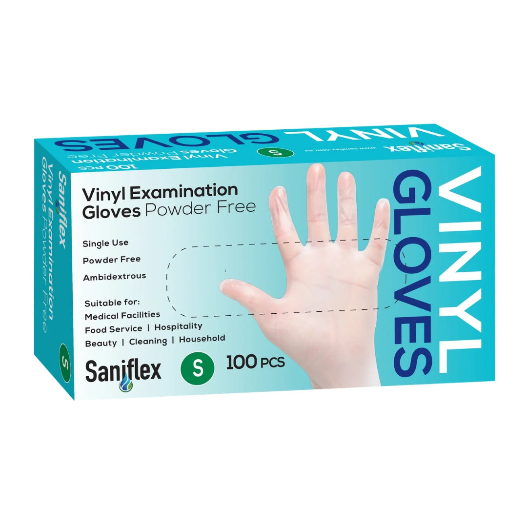 Saniflex Disposable Vinyl Gloves Powder Free - Clear - 100 Pack Small