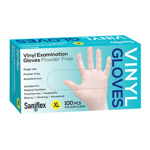 Saniflex Disposable Vinyl Gloves Powder Free - Clear - 100 Pack X-Large