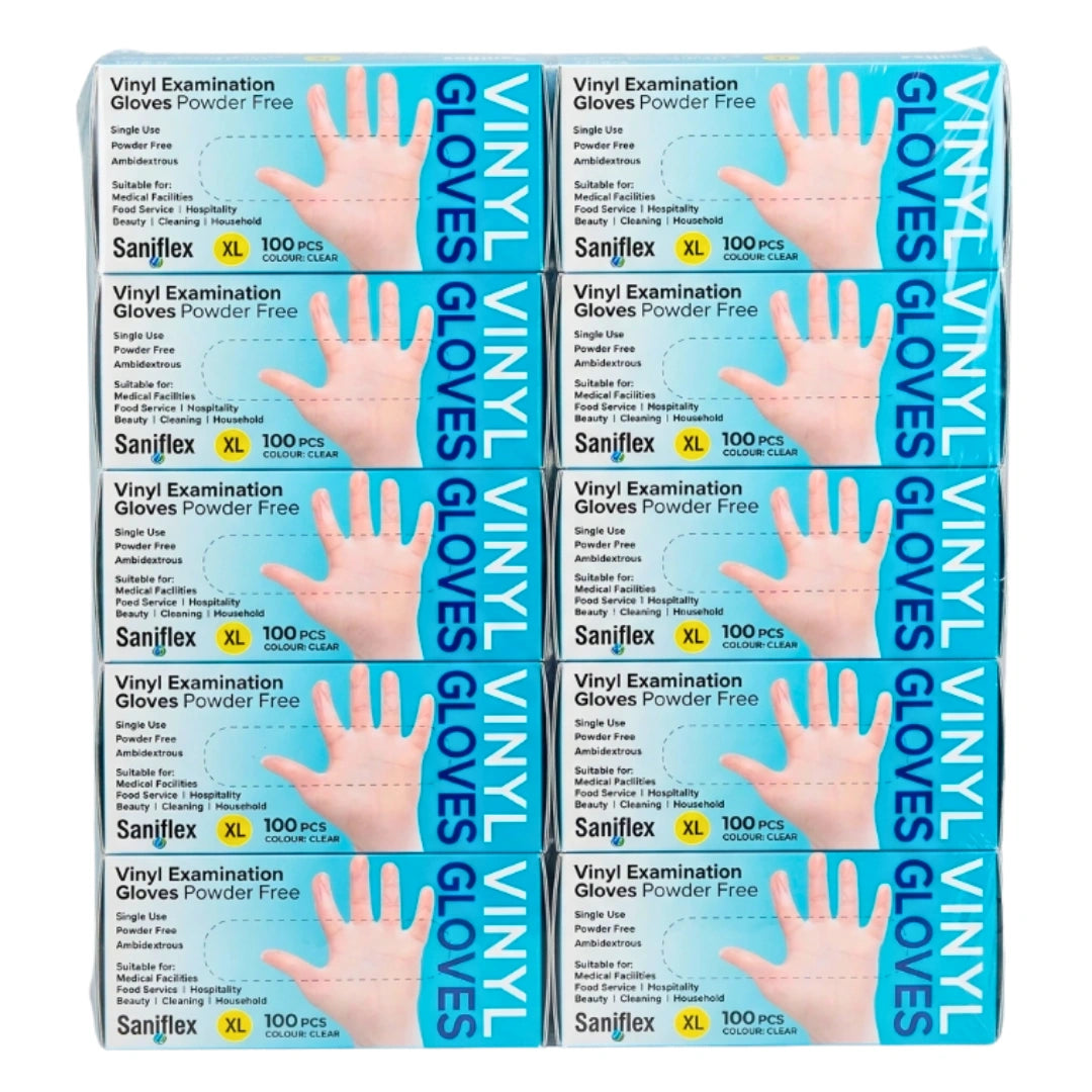Saniflex Disposable Vinyl Gloves Powder Free - Clear - 100 Pack X-Large