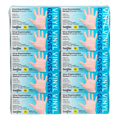 Saniflex Disposable Vinyl Gloves Powder Free - Clear - 100 Pack X-Large