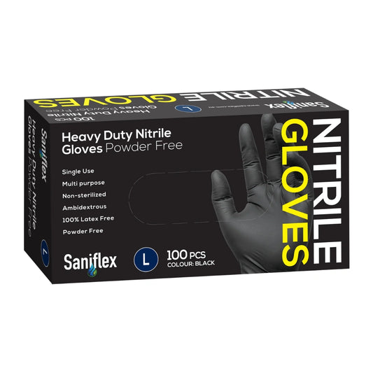 Saniflex Heavy Duty Black Nitrile Gloves 100 Pack Large