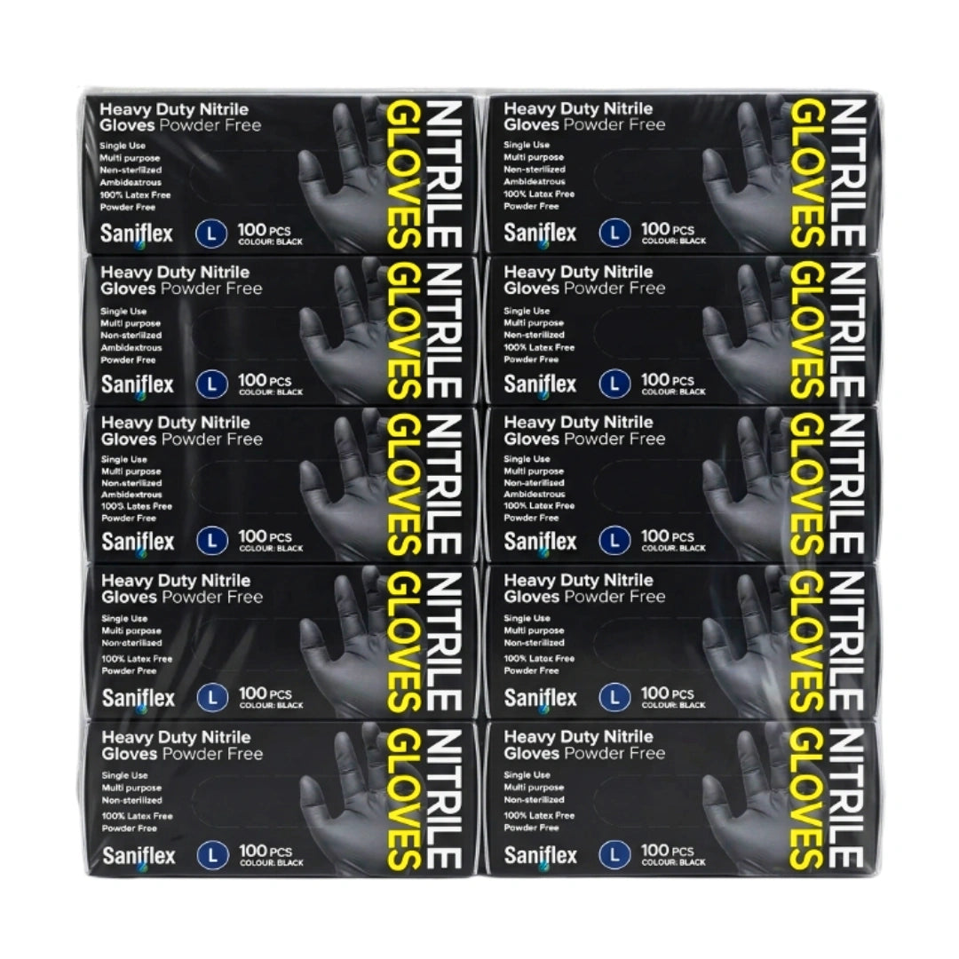 Saniflex Heavy Duty Black Nitrile Gloves 100 Pack Large