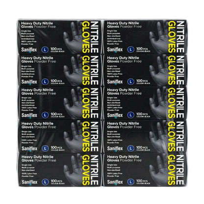 Saniflex Heavy Duty Black Nitrile Gloves 100 Pack Large