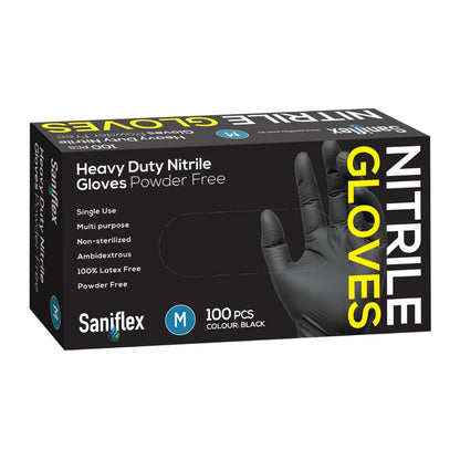 Saniflex Heavy Duty Black Nitrile Gloves 100 Pack Medium