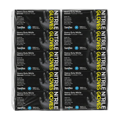Saniflex Heavy Duty Black Nitrile Gloves 100 Pack Medium