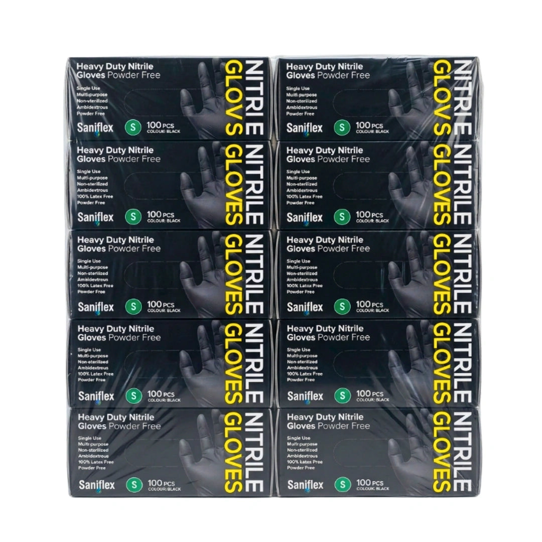 Saniflex Heavy Duty Black Nitrile Gloves 100 Pack  Small